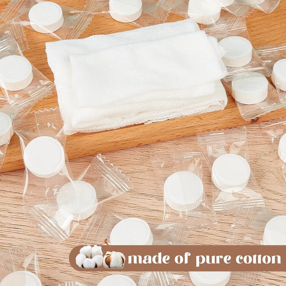 50/100/200 compressed towel cotton mini hand wet wipes sheet towels, suitable for travel, home, beauty, camping, outdoor sports