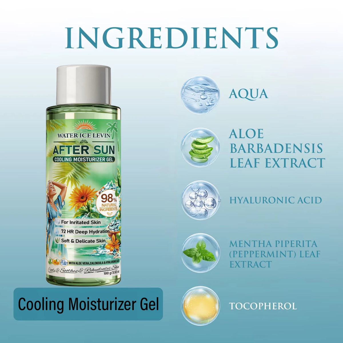 Sun Exposure After Sun Care Cooling Moisturizer Gel Deep Hydration Soothe Sensitive Irritated Skin Aloe Vera Skin Gel 100g