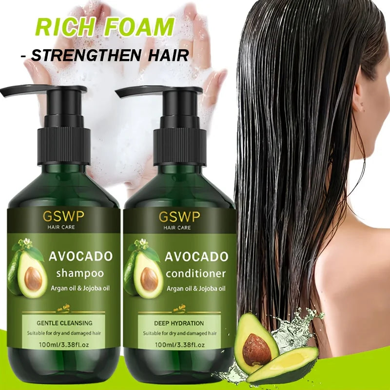 GSWP Avocado Shampoo and Conditioner Set, Containing Avocado Oil and Jojoba Oil, Deeply Moisturizes and Strengthens Hair.