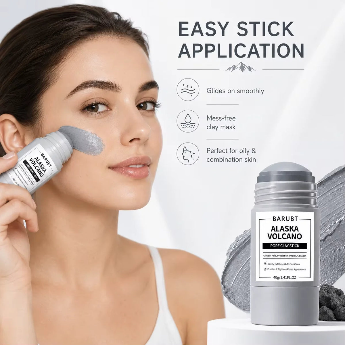 Alaska Volcano Pore Clay Stick Oil Control Deep Pore Cleanser Blackhead Remover Mask Stick Exfoliating Purifying Facial Mud Mask For Oily Skin