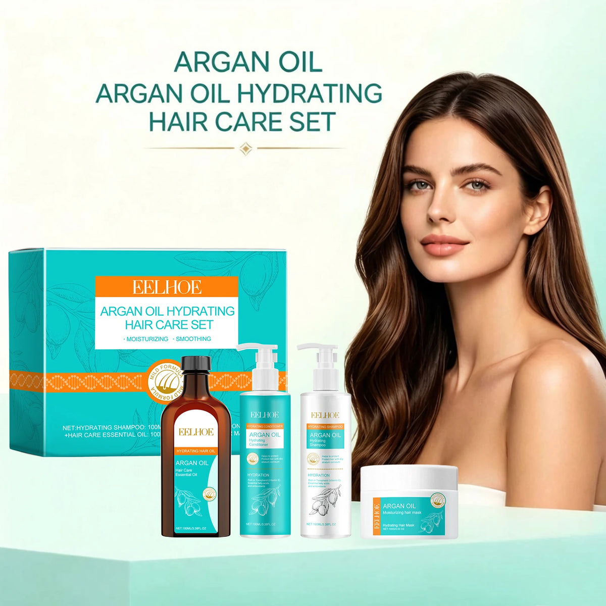 Moroccan Argan Oil Hair Care Set Gently Cleanses Deep Moisturizing Smoothing Soften Repairing Damaged Reduces Frizz Shampoo Conditioner Set