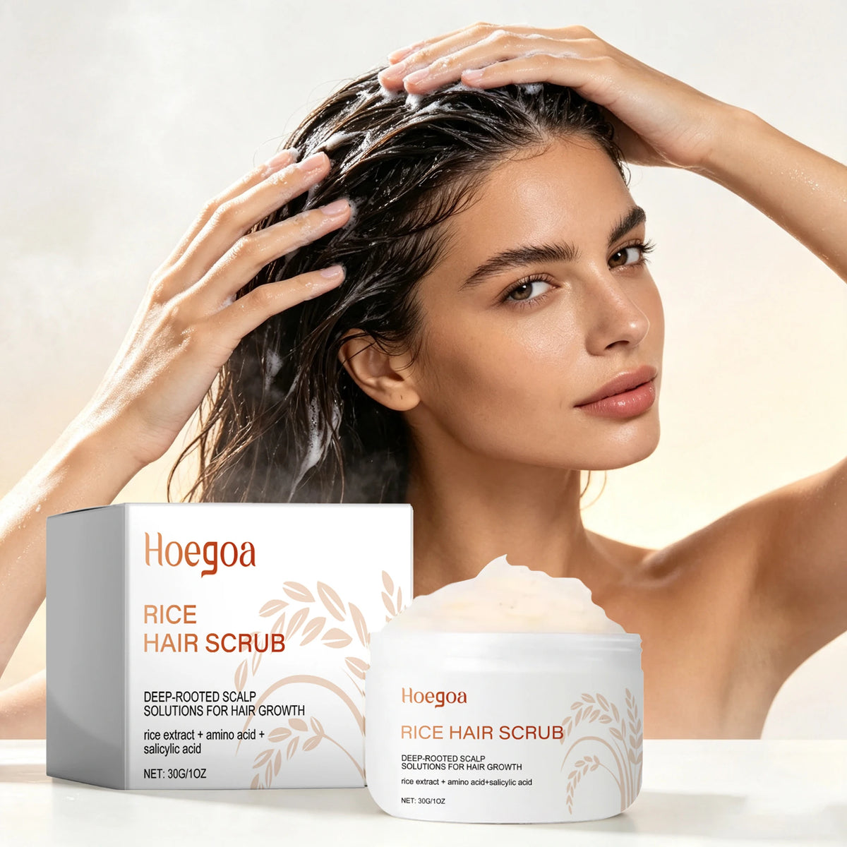 30G Rice Hair Scrub Cream Deep Nourishing Scalp Cleaning Dandruff Strengthen Roots Remove Dead Skin Volumizing Smoothing Rice Hair Scrub Balm