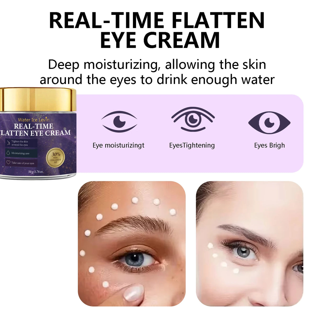 Real-Time Flatten Eye Cream, Firming & Moisturizing with Collagen, Caffeine, Retinol & Hyaluronic Acid