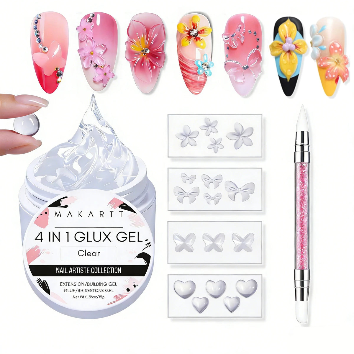 Makartt Solid Gel Builder Kit for 3D Scupting DIY-15ML 4 in 1 Nail Extension Gel, Silicone Molds, Sculpting Brush,UV Gel Glue