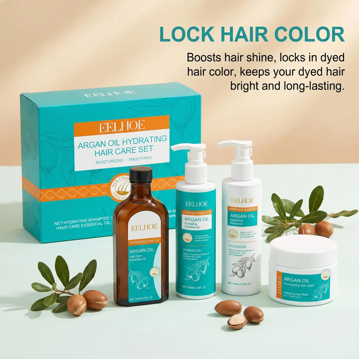 Moroccan Argan Oil Hair Care Set Gently Cleanses Deep Moisturizing Smoothing Soften Repairing Damaged Reduces Frizz Shampoo Conditioner Set