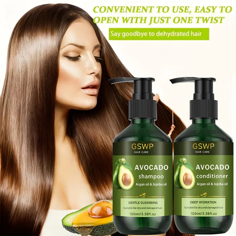 GSWP Avocado Shampoo and Conditioner Set, Containing Avocado Oil and Jojoba Oil, Deeply Moisturizes and Strengthens Hair.