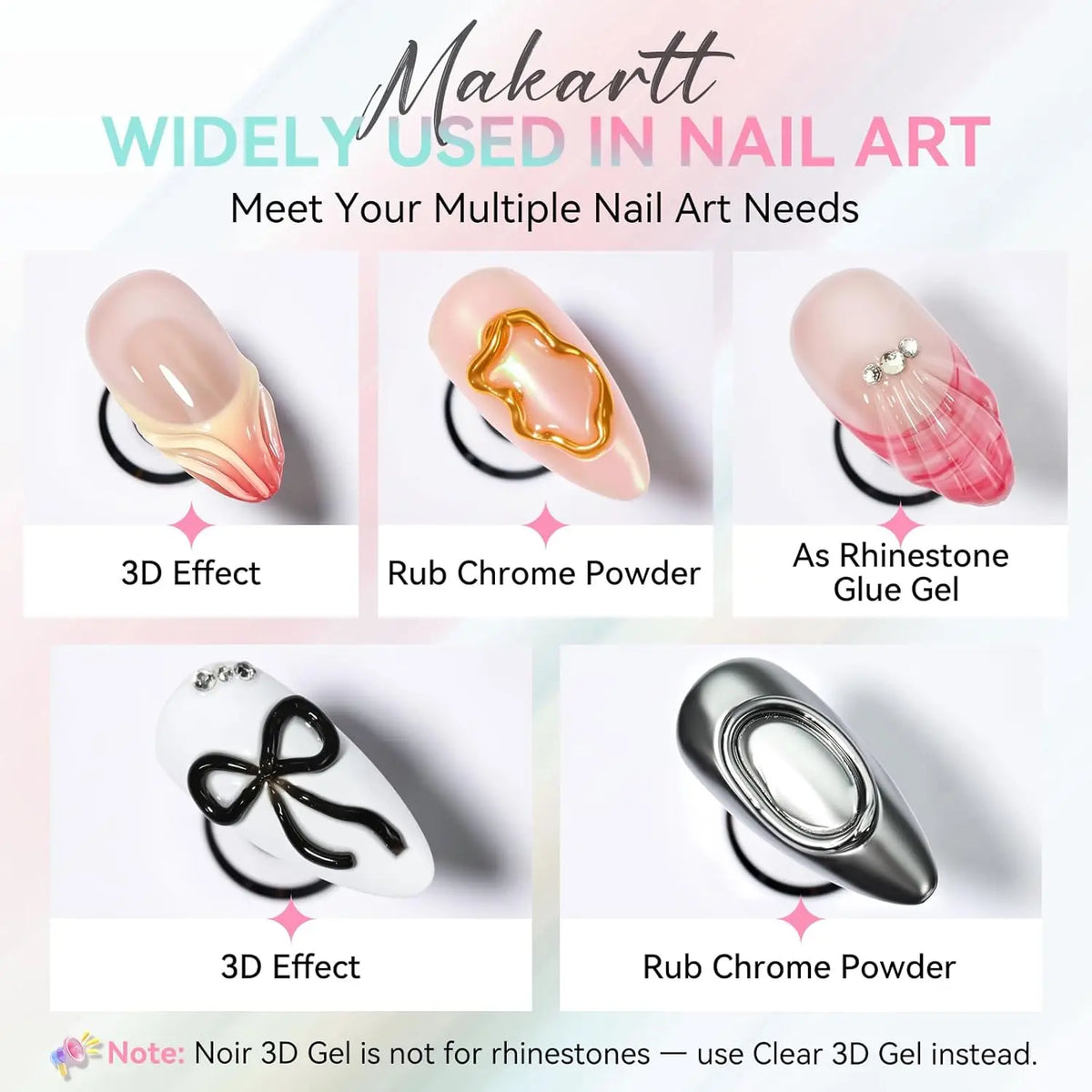 Makartt 3D Gel Nail Art – Clear & Noir Sculpting Gel for DIY Embossed Nail Designs – No Wipe Easy-Squeeze Tube Nail Glue