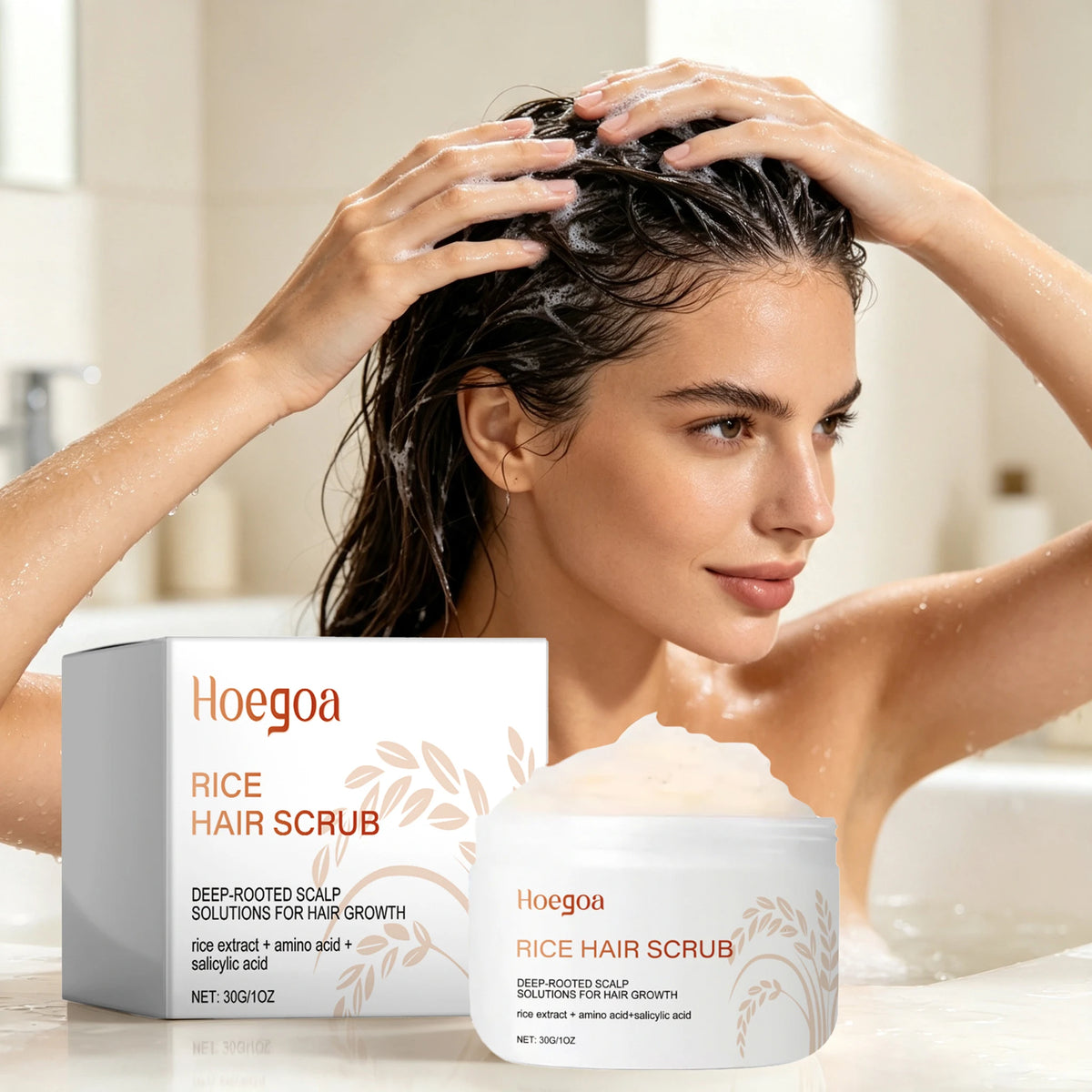 30G Rice Hair Scrub Cream Deep Nourishing Scalp Cleaning Dandruff Strengthen Roots Remove Dead Skin Volumizing Smoothing Rice Hair Scrub Balm