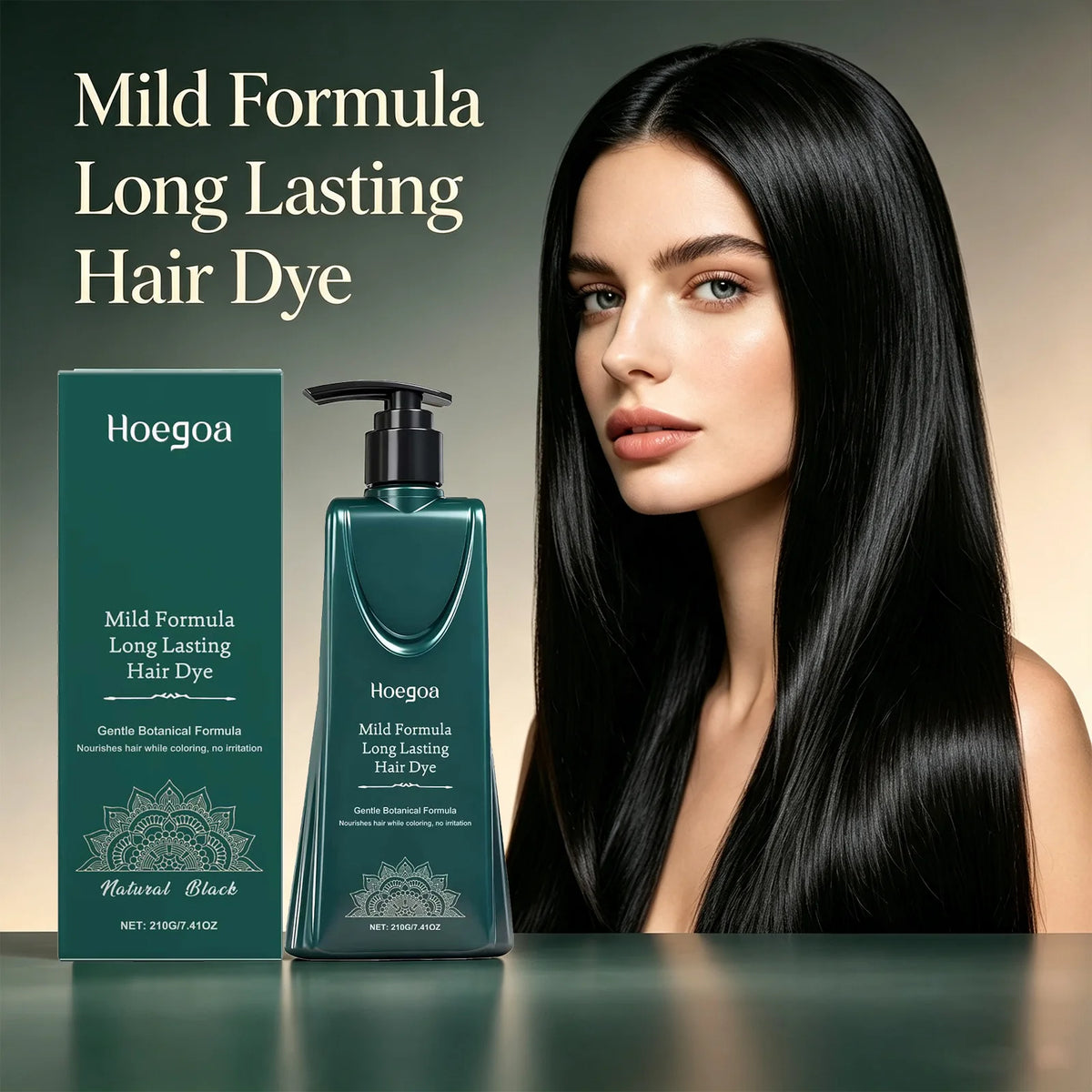 Hoegoa Natural Botanical Hair Color Cream Mild Formula Cover Gray Long Lasting Easy To Use Deep Nourishing Quick Result Hair Dye Cream