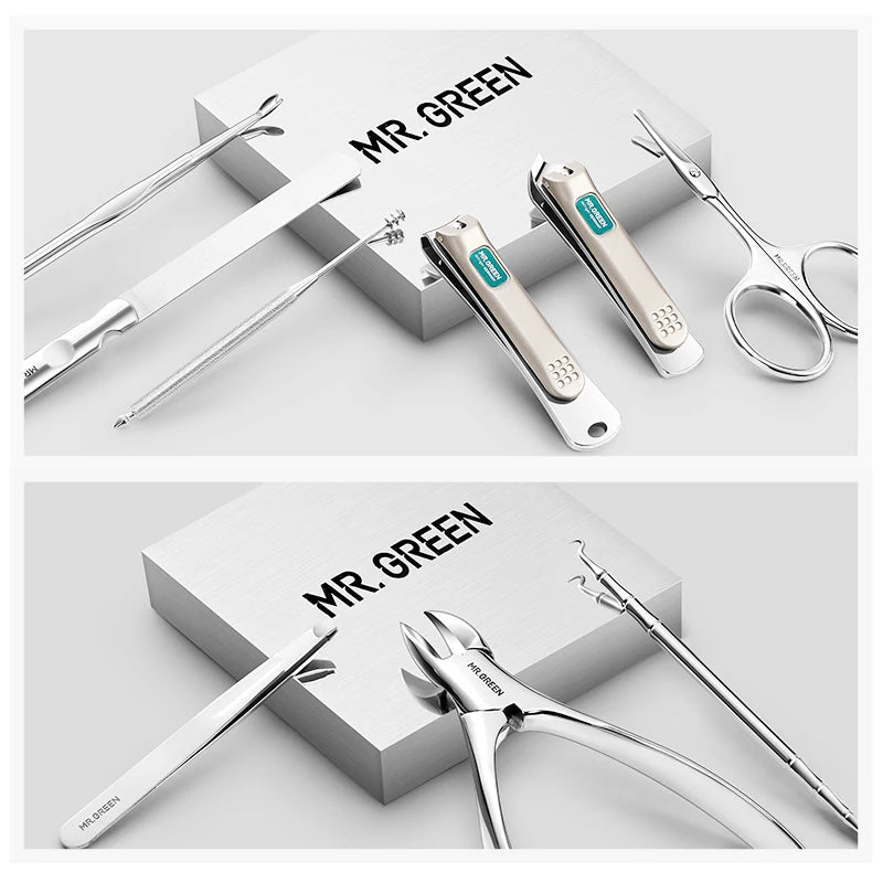 MR.GREEN Manicure Set 9 in 1 Professional Practical Kit With Leather Case Stainless Steel Nail Clippers Personal Care Tool