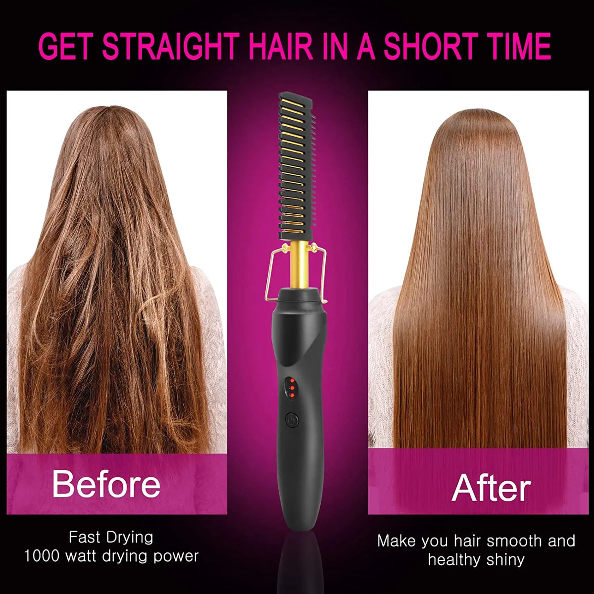 2 In1 Hot Comb Hair Straightener Electric Heating Comb Fast Heating Portable Travel Anti-Scald Beard Straightener Press Comb