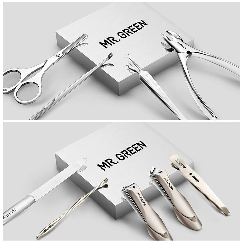 MR.GREEN Innate Luxury Manicure Set Surgical Grade Scissors Stainless Nail Clipper Kit Full Grain Cow Leather Package Pedicure