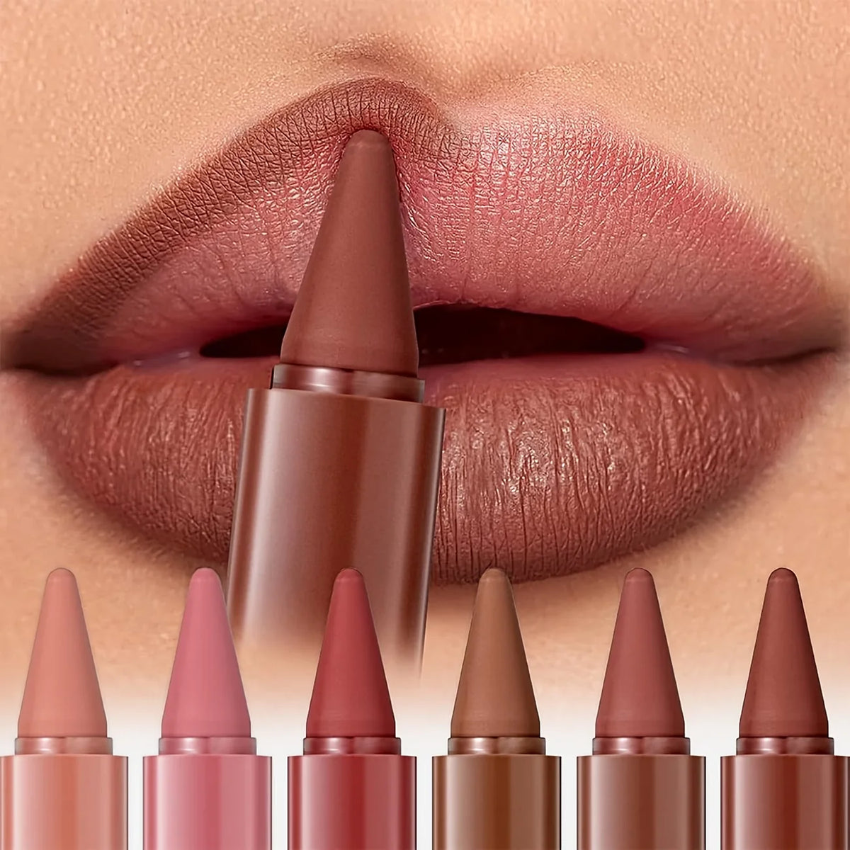 6-color mini lip liner and lipstick pencil, long-lasting waterproof 2-in-1 lip liner and lipstick, sexy matte finish.
