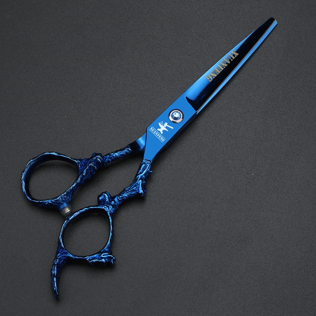 XUANFENG 6 inch blue dragon handle hair stylist scissors hair gallery styling tools cutting scissors and thinning scissors