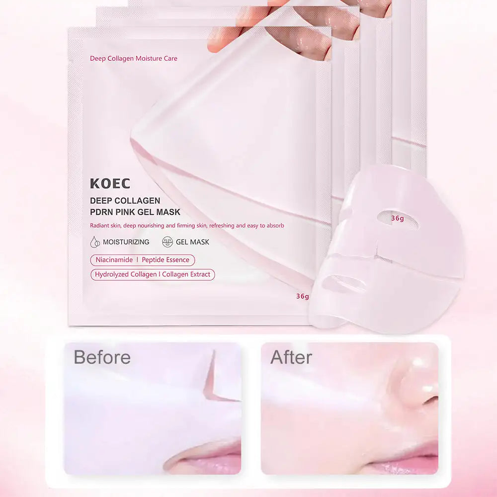 4PCs KOEC PDRN Pink Deep Hydration Collagen Gel Facial Mask Moisturizing Firming Nourishing Niacinamide Hyaluronic Acid Peptide