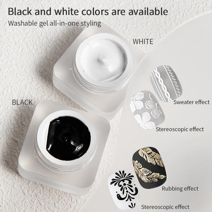 RSNAIL 5g Texture Embossed Gel Nail Polish 3D Black White Nail Art Plaster Gypsum Drawing Painting Carving Gel DIY Manicure Tool