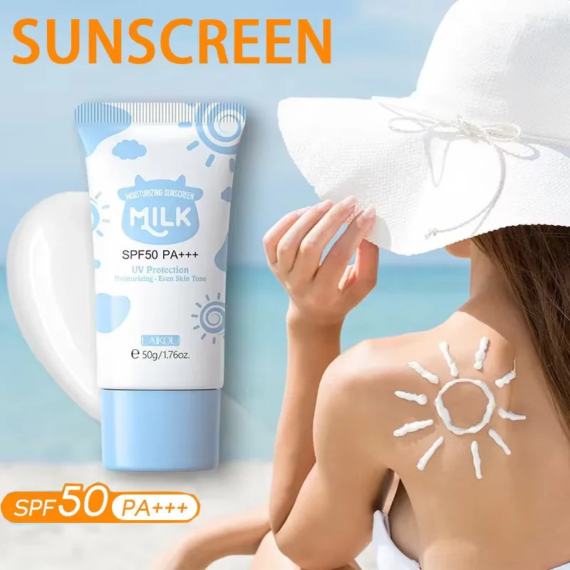LAIKOU Milk Sunscreen SPF50 PA+++ 50g UV Protection Moisturizing Even Skin Tone Refreshing Sunblock Lotion for Face Body