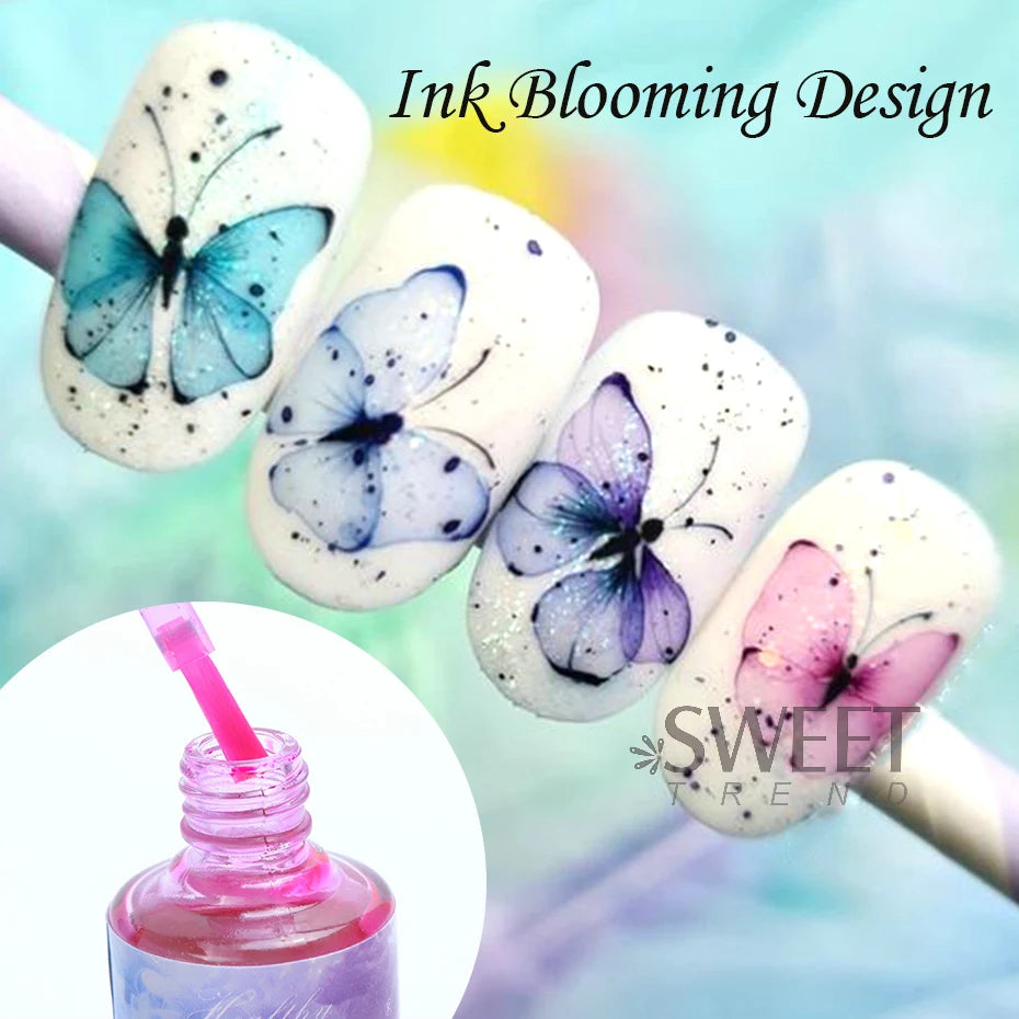 12pcs Watercolor Nail Gel Polish Smudge Blooming Ink Soak Off Varnish Marble Bubble Designer Charm Blossom Flower Manicure Decor