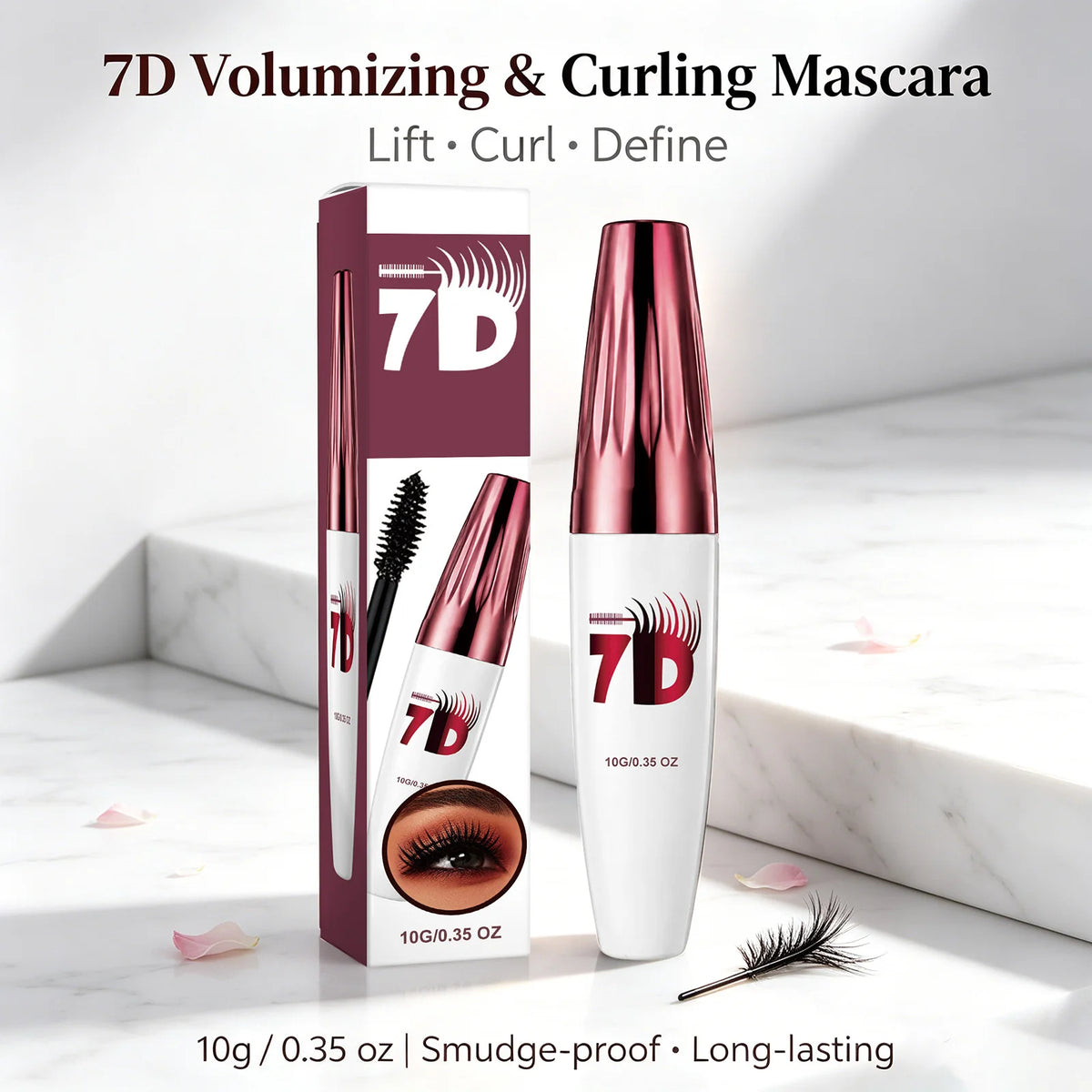 7D Volumizing & Curling Black Mascara – Smudge-Proof, Natural Lash Lift & Curl, Flake-Free, Non-Clumping, Waterproof Eye Makeup