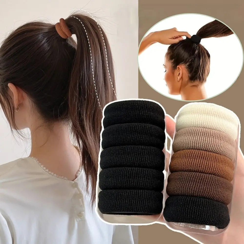 5PCS Durable Mix Color Hair Ties Bold Thickened Styling Decoration Scrunchies High Elasticity Hair Rope for Women Girls