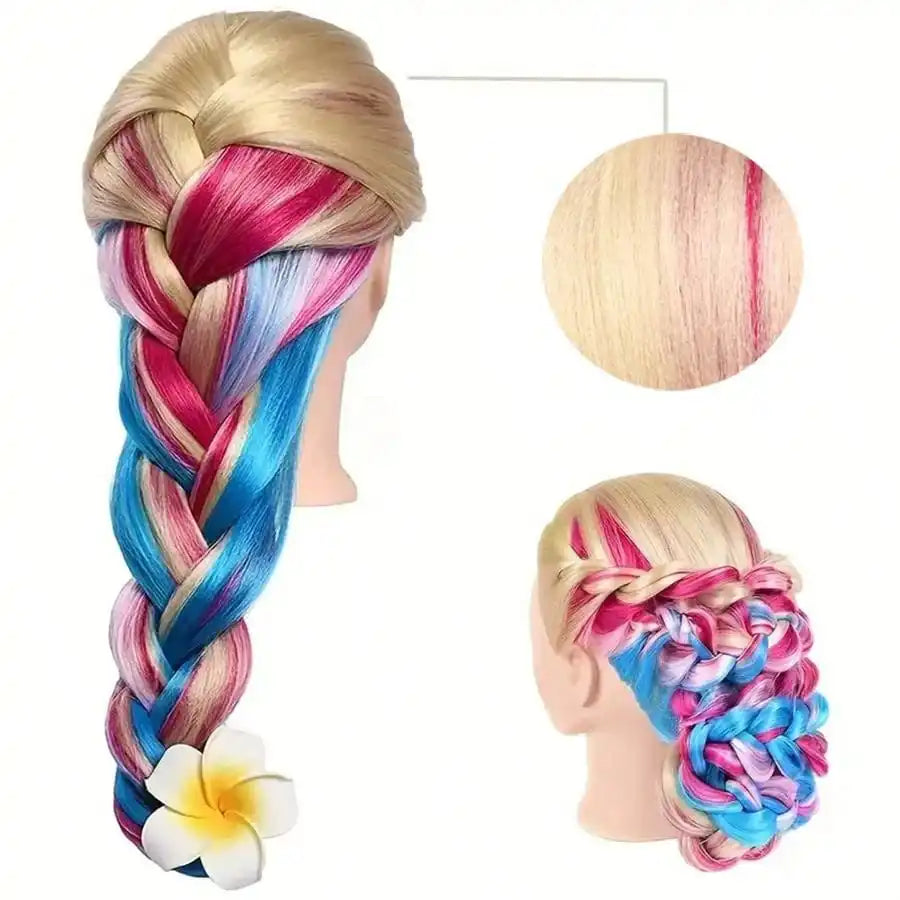 24Inch Mannequin Head with Fiber Hair Model Practice Hairdressing Doll Head Styling Hairdressing Training Braided