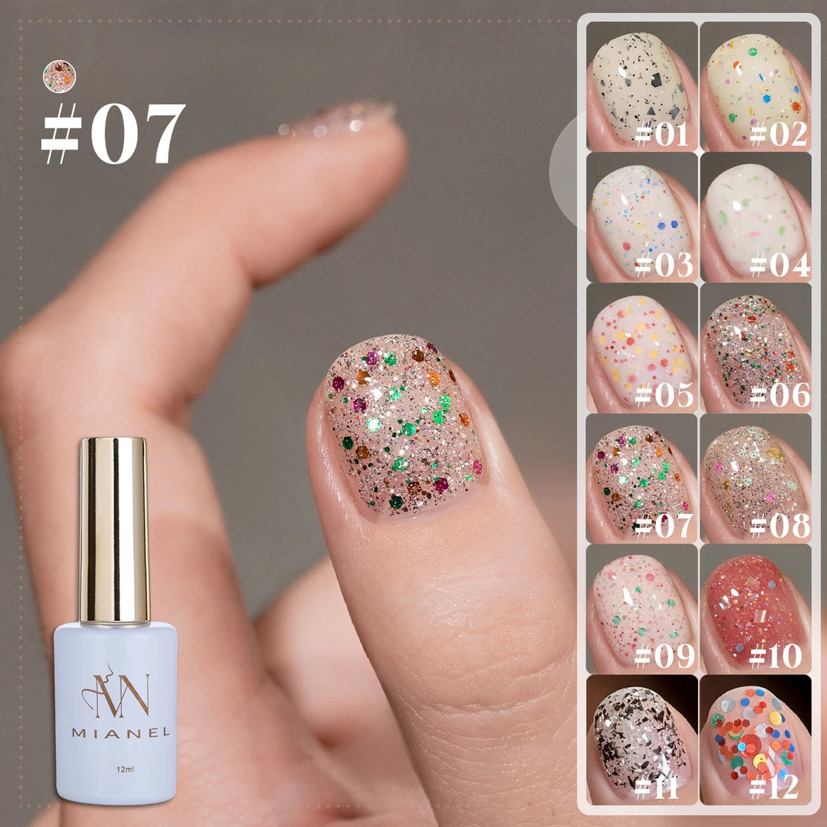 MIANEL 12ML Summer Nails Colorful Polka Dot Jelly Gel Nail Polish Small Fragrance Style Eggshell Sequins Nail Polish 1-12pcs
