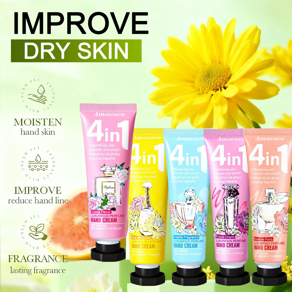 Amococo  2 Pack 4In1 Luxury Perfume Hand Cream Set Moisturizing Hand Lotion Gift Box for Women Travel Size Hand Care Kit