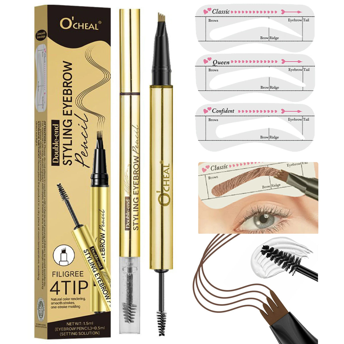 O'CHEAL Styling Eyebrow Gel 3D Feathery Wild Brow Wax  Double-end Waterproof Sculpt Soap Eyebrow Pencil Eye Makeup Cosmetics