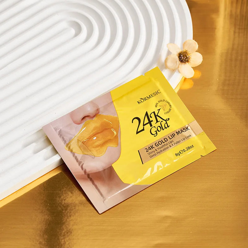 KORMESIC 24K Golden Crystal Collagen Lip Mask Moisturizing Plump Lips Gel Masks Nourishing Hydrating Lip Plumper Lips Skin Care