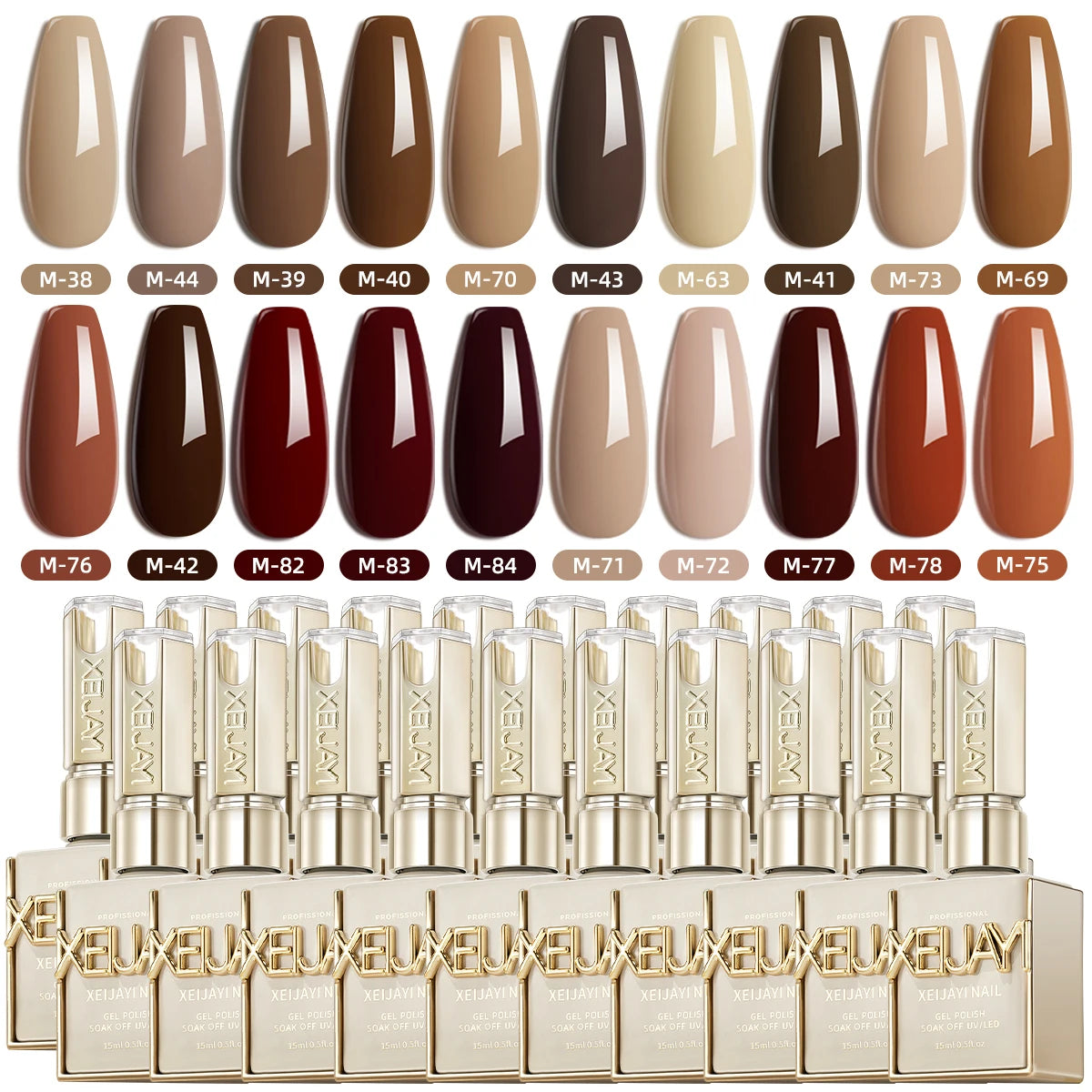XEIJAYI 20PCS 15ml High-Shine Gel Nail Polish Set in Multiple Colors Soak Off UV/LED, Formaldehyde & Alcohol Free, Perfect
