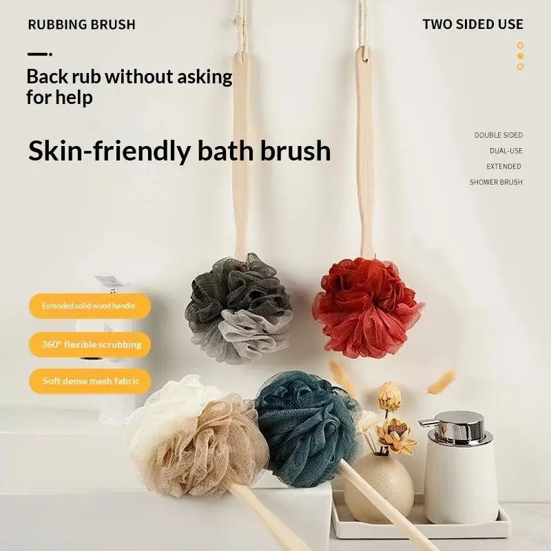 Wooden Handle Bath Brush Soft Mesh Back Scrubber Shower Body Cleaner Sponge Brush Exfoliating Scrub Skin Massager Bath Tool