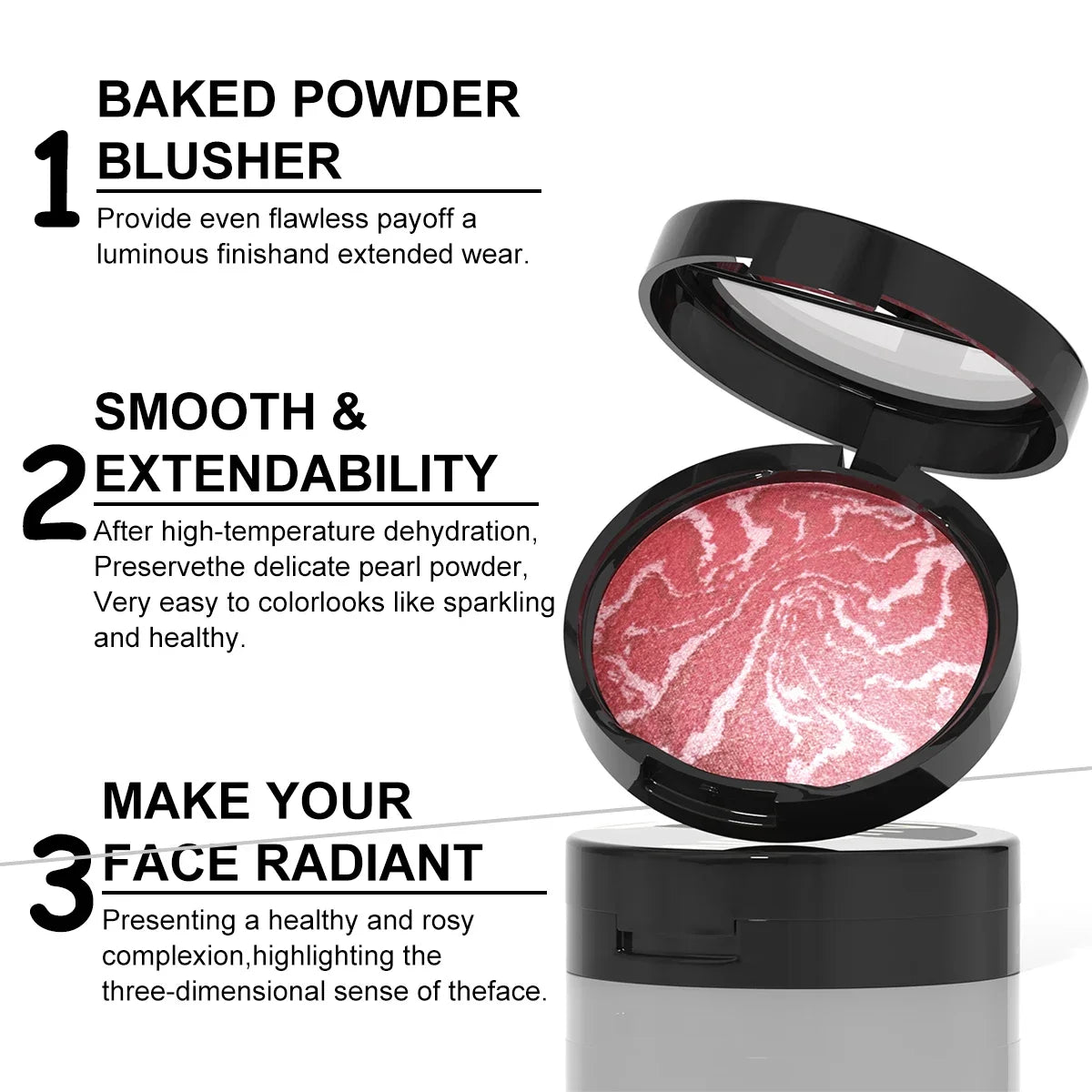 3 Color Blush Palette Waterproof Lightweight Breathable Long Lasting Smooth Baked Powder Blusher Correcting Foundation 60g