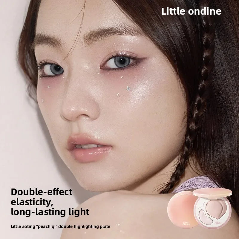 LITTLE ONDINE Peach Highlighter Cream Makeup Bronzers Powder Texture Duo Color Matte Face Brightener Palette