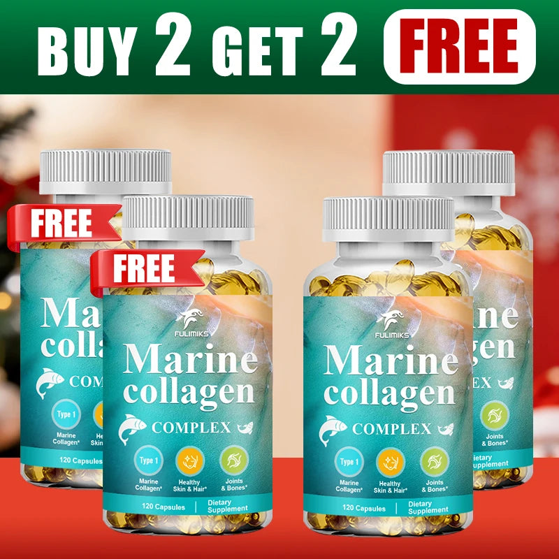 Buy 2 Get 2 Free! Marine Collagen Capsules, Support Bone, Joint, Muscle, Hair, Skin, Gut Health Support & Digestive Enzyme Boost