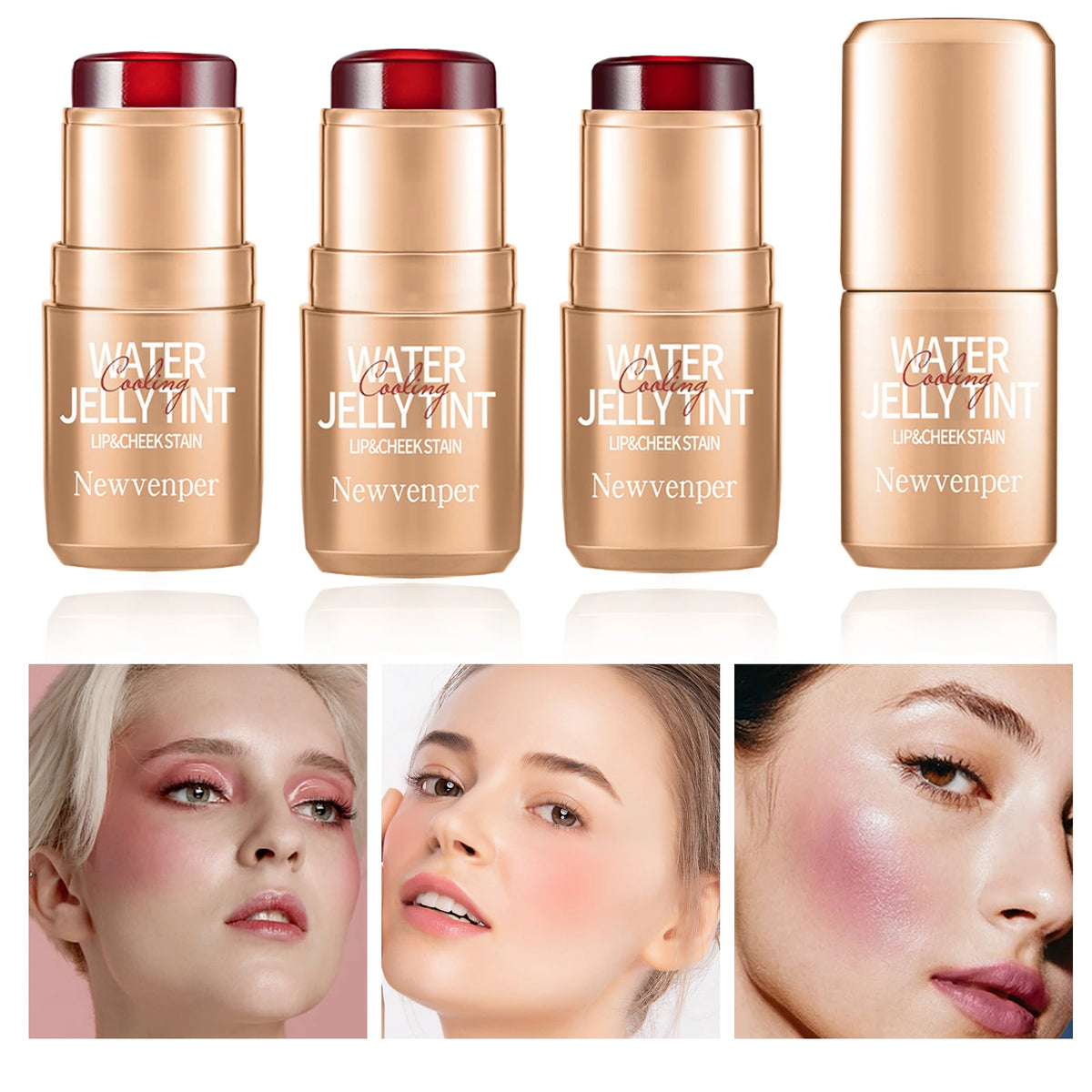 3Pcs Durable Waterproof Water Jelly Tint Blush Stick for Face and Lip，Non-Sticky，Long Lasting，Moisturizing，Nourishing