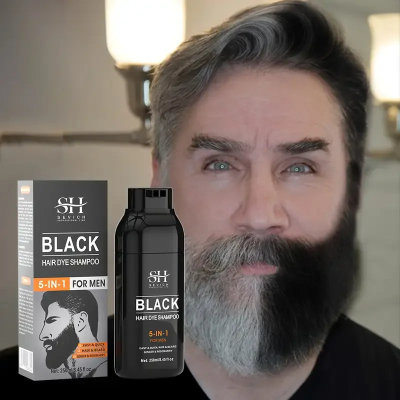Sevich Hair Dye Black Beard Shampoo 250ml Men Beard Coloring Dye Temporary Blackening Moustache Shampoo Instant Hair Dye Cream