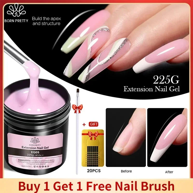 BORN PRETTY 225g Nail Extension Gel Jelly White Pink Clear Gel Nail Polish Quick Extending UV Nail Hard Gels Soak Off Gel Varnis