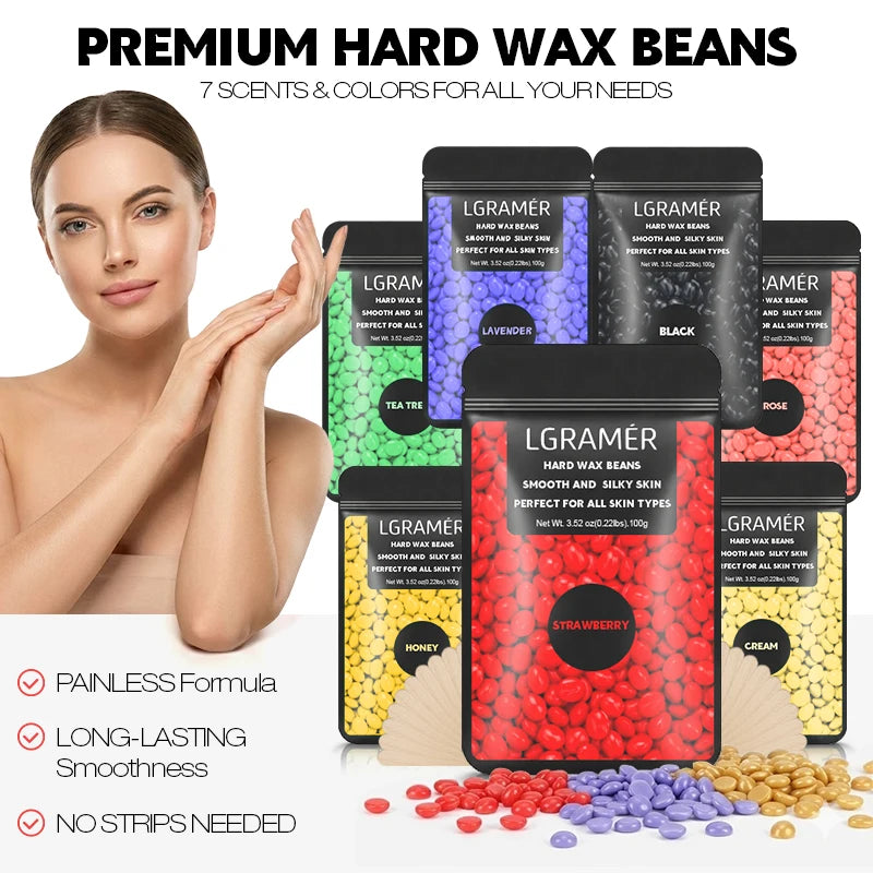 Hard Wax Beads for Coarse Hair Removal Depilatory Wax Beans & Spatulas for Face, Back, Chest, Bikini Areas, Legs, and Any Wax Wa