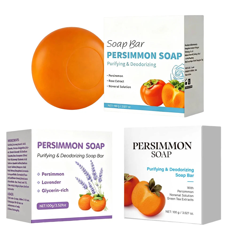 Persimmon Soap Bar,Japanese Persimmon & Lavender Extract For Men and Women, Purifying & Deodorizing Soap, Lavender Scent,100g
