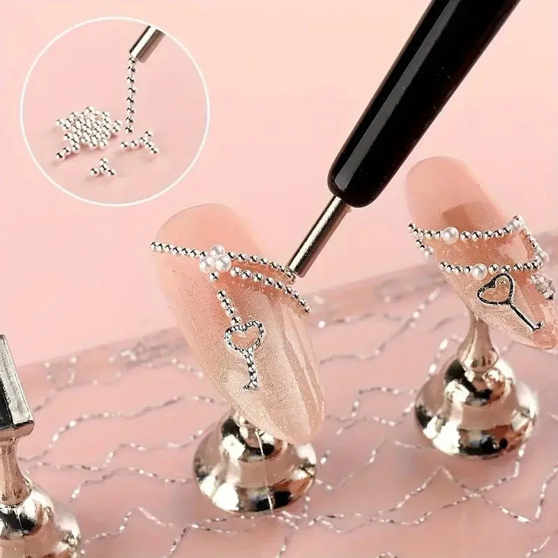 12Grids 3D Mixed White Pearls Nail Charms 0.15-0.5mm Round/Semicircle Pearl Beads Nail Art Rhinestones DIY Manicure Accessories