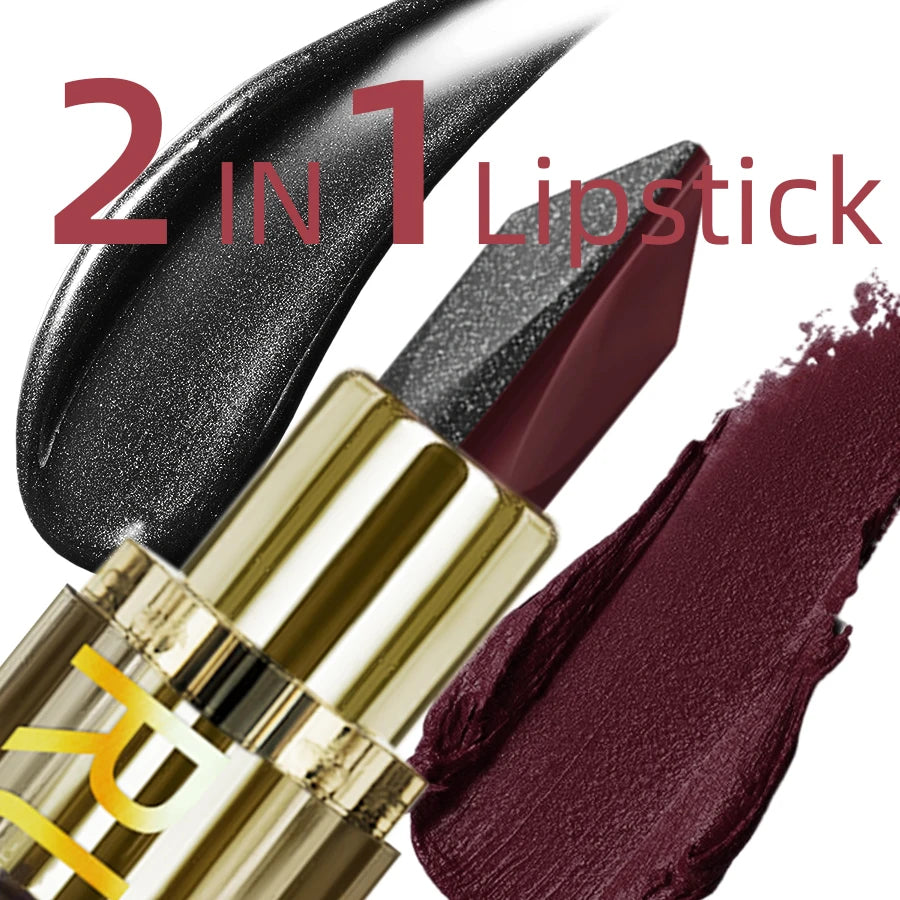 Brown Black Two-tone Lipstick Waterproof Matte Non-stick Cup Pearlescent Diamond Lip Tint Red Sexy Lips Makeup Gifts Cosmetics