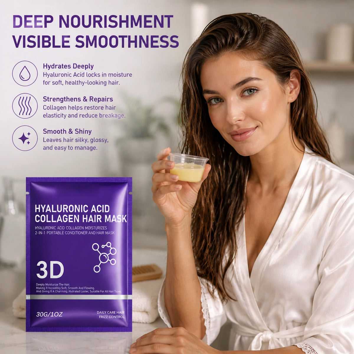 3D Hair Mask For 2in1 Hyaluronic Acid Collagen Conditioner Deep Moisturizing Anti Frizz Repair Dry Damaged Hair Soft Hair Cream