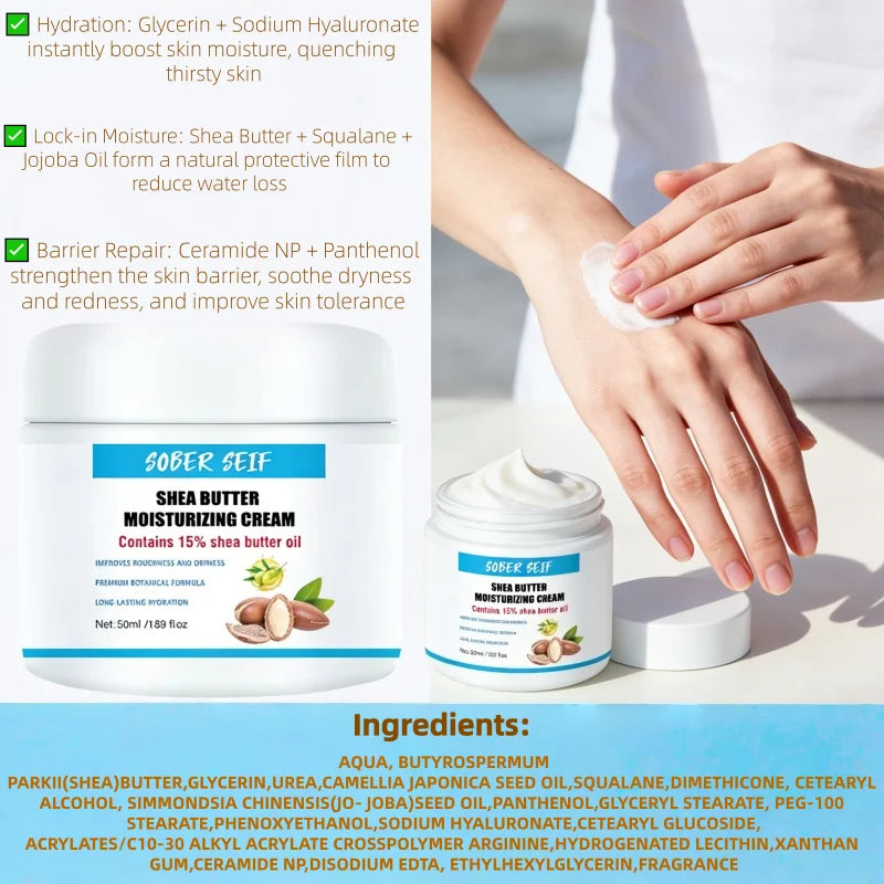 Shea Butter Moisturizing Cream 48H Hydration Barrier Repair Full Body Use