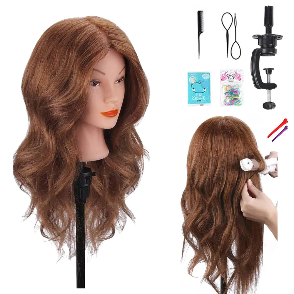 Mannequin Head with 100% Human Hair, TopDirect Real Hair Cosmetology Styling Hairdressing Practice Training Doll Head with Clamp