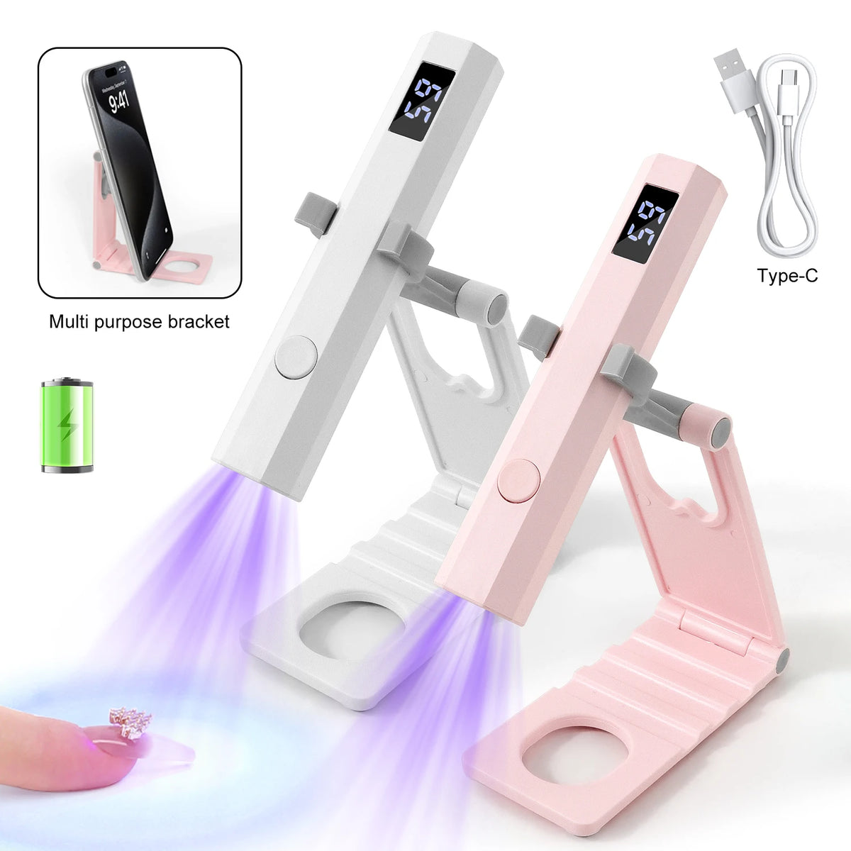 Mini Hand Held LED Nail Dryer Lamp with Stand Curing Lamp Rechargeable USB Nail Dryer Quick Curing Nail Glue UV Lamp