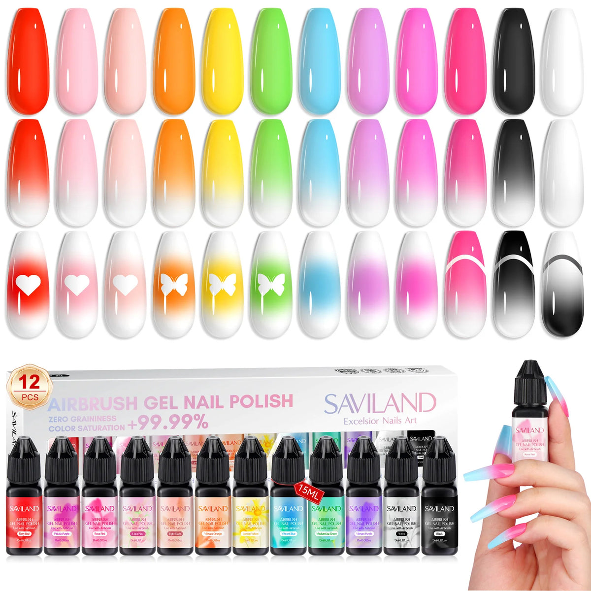 SAVILAND 12 Vitality Colors Airbrush Gel Nail Polish Fine Mist Nail for Color Spray For Airbrush Spray Gun Nail Art Color Design