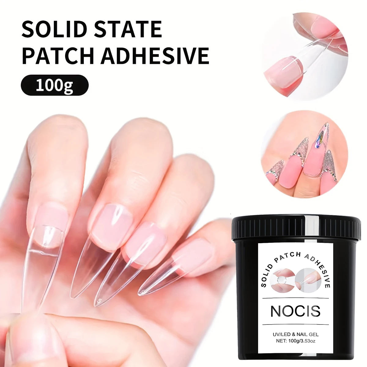 100g Solid Patch Adhesive Gel for Nails - Long-Lasting, Strengthening & Extension Nail Glue, No Damage to Nails, Glossy Finish
