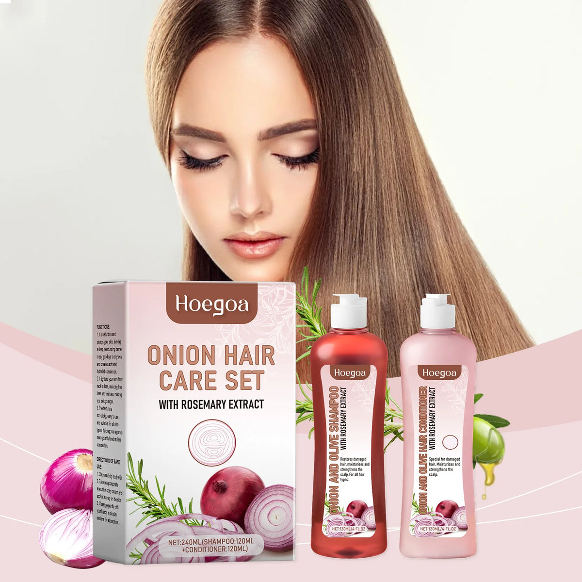Rosemary Onion Shampoo and Conditioner Sets Anti Hair Loss Improve Rough Frizz Prevent Breakage Repair Damaged Hair Care Product
