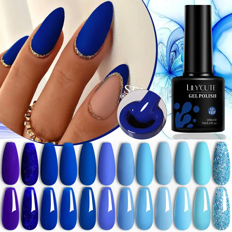 LILYCUTE 7ML Matte Blue Color Gel Nail Polish Autumn Winter Deep Color Semi Permanent Soak Off Nail Art For Manicure Gel Varnish