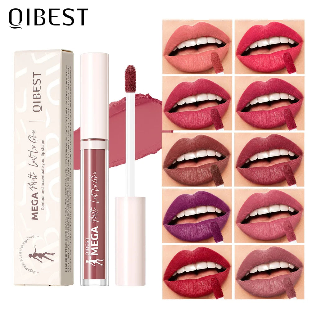 QIBEST 24 Colors Matte Lipgloss Waterproof Lasting Liquid Lipstick Nude Purple Lip Tint Makeup Lip Glaze Cosmetics Red Lip Stain
